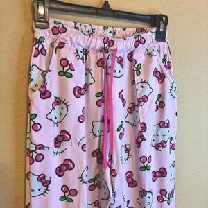 Hello Kitty Pajama Pants Pink Cherry Drawstring Lounge Sleepwear Sanrio Sz S